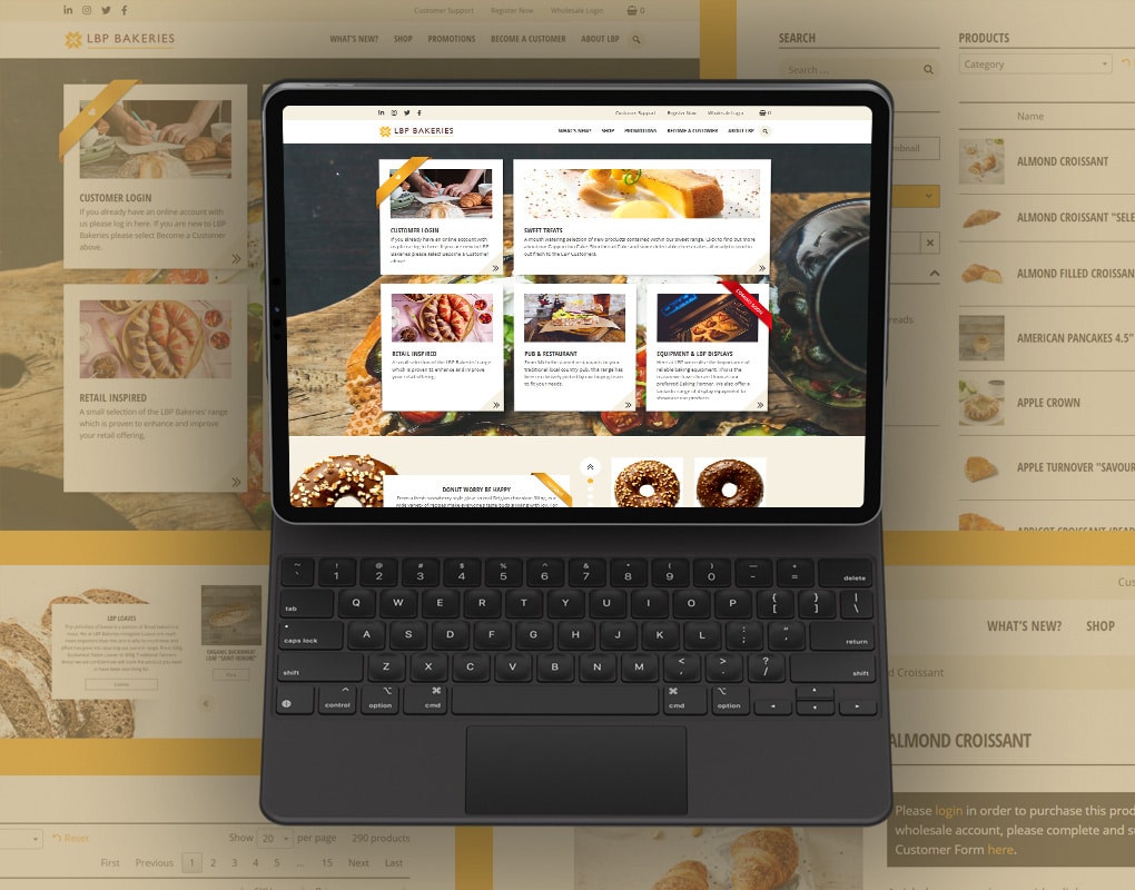 LBP Bakeries website design in mockup laptop